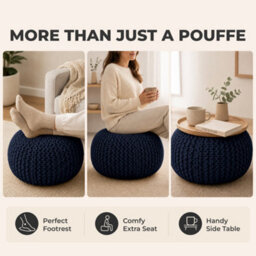 Bravich Navy Blue Chunky Knitted Pouffe Footstool - 50Cm Round - thumbnail 7