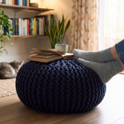 Bravich Navy Blue Chunky Knitted Pouffe Footstool - 50Cm Round - thumbnail 8