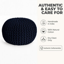 Bravich Navy Blue Chunky Knitted Pouffe Footstool - 50Cm Round - thumbnail 6