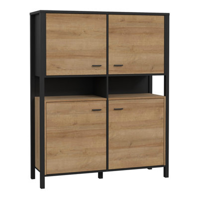 Furniture To Go High Rock Storage Cabinet In Matt Black/riviera Oak - image 1