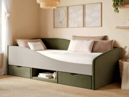 Flair Aubrey Olive Green Velvet Storage Low Sleeper Bed With Beige Cord - thumbnail 1