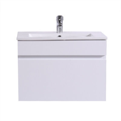 Sundaze 600mm Gloss White Wall Hung Vanity Sink Unit Bathroom Drawer Furniture - image 1
