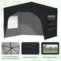 Birchtree Waterproof 3M X 3M Heavy Duty Pop Up Gazebo Marquee Garden Awning Party Tent Canopy 600D Polyester Steel Frame Black - thumbnail 5