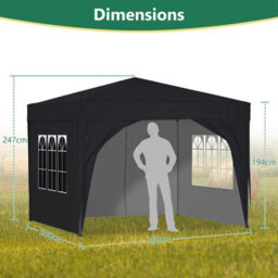 Birchtree Waterproof 3M X 3M Heavy Duty Pop Up Gazebo Marquee Garden Awning Party Tent Canopy 600D Polyester Steel Frame Black - thumbnail 4