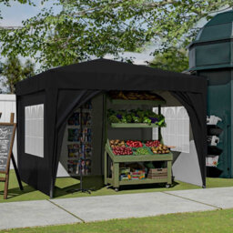 Birchtree Waterproof 3M X 3M Heavy Duty Pop Up Gazebo Marquee Garden Awning Party Tent Canopy 600D Polyester Steel Frame Black - thumbnail 3