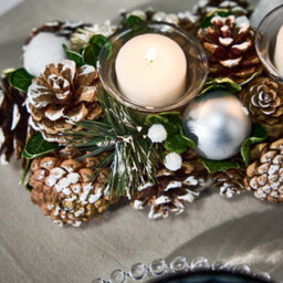 Dibor Silver Triple Table Centrepiece Christmas Decoration Candle Holder Tealight Holder 39Cm - thumbnail 3