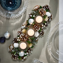 Dibor Silver Triple Table Centrepiece Christmas Decoration Candle Holder Tealight Holder 39Cm - thumbnail 2