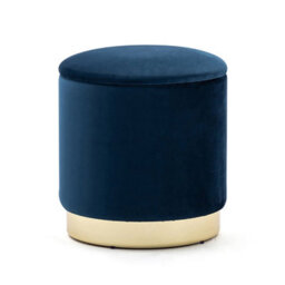 Hnnhome 37Cm Round Dark Blue Velvet Ottoman Storage Box With Lid,pouffe Seat Chair,bedroom Dressing Stool With Gold Plating Base - thumbnail 1