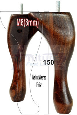 L&F Queen Anne Wooden Legs Dark Walnut Wash 150mm High Set Of 4 Replacement Furniture Feet Chairs Sofas Footstools M8 (8mm) - image 1