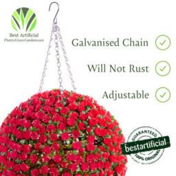 Pair Of Best Artificial 28Cm Red Rose Hanging Basket Flower Topiary Ball - Suitable For Outdoor Use - Weather & Fade Resistant - thumbnail 3