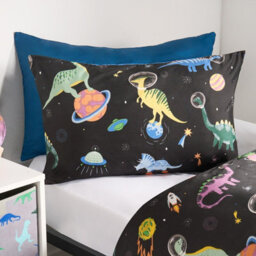 OHS Space Duvet Cover Bedding Set Pillowcases Dino Reversible Quilt, Navy - Single - thumbnail 2