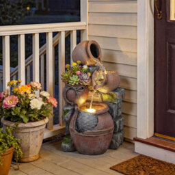 Outsunny Outdoor Fountain With Led Lights, 4-Tier Garden Fountain - thumbnail 9