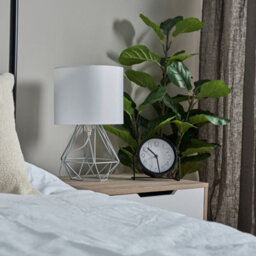 Valuelights Angus Modern Silver Metal Basket Cage Bed Side Table Lamp With White Fabric Shade - thumbnail 8