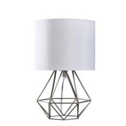Valuelights Angus Modern Silver Metal Basket Cage Bed Side Table Lamp With White Fabric Shade