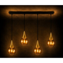 Luminosa Lighting Luminosa Lacrima Bar Pendant Ceiling Light Black, Gold Amber Glass Shade 4X E27 - thumbnail 5