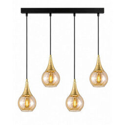 Luminosa Lighting Luminosa Lacrima Bar Pendant Ceiling Light Black, Gold Amber Glass Shade 4X E27 - thumbnail 1