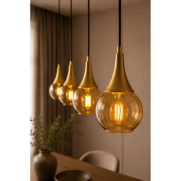 Luminosa Lighting Luminosa Lacrima Bar Pendant Ceiling Light Black, Gold Amber Glass Shade 4X E27 - thumbnail 3