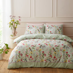 Rhs Birds In Bloom Duvet Cover Set Bedding Set With Pillowcases Green Double - thumbnail 1