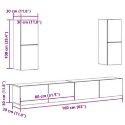 Berkfield 4 Piece Tv Cabinet Set Wall-Mounted Old Wood Engineered Wood - thumbnail 9