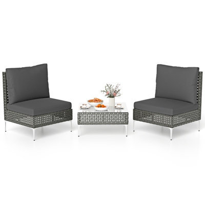 Gainoom 3 Pieces Pe Wicker Rattan Black Bistro Table And Chairs Set Outdoor Patio Furniture Set - image 1