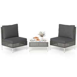 Gainoom 3 Pieces Pe Wicker Rattan Black Bistro Table And Chairs Set Outdoor Patio Furniture Set - thumbnail 1