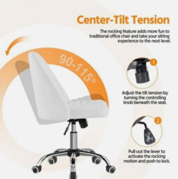 Office Chair Armless Computer Chair Faux Leather Mid Back Rolling Chair White - thumbnail 4