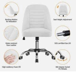 Office Chair Armless Computer Chair Faux Leather Mid Back Rolling Chair White - thumbnail 6