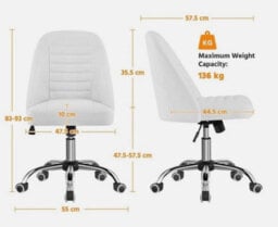 Office Chair Armless Computer Chair Faux Leather Mid Back Rolling Chair White - thumbnail 3