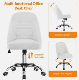 Office Chair Armless Computer Chair Faux Leather Mid Back Rolling Chair White - thumbnail 5