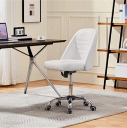 Office Chair Armless Computer Chair Faux Leather Mid Back Rolling Chair White - thumbnail 2