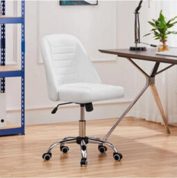 Office Chair Armless Computer Chair Faux Leather Mid Back Rolling Chair White - thumbnail 8