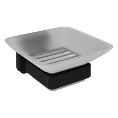 Modern Soap Holder Matt Black Glass Dish Bathroom Kitchen Wall Mounted 150mm - image 1