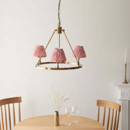 Luminosa Lighting Luminosa Chester Brushed Aged Brass Plate Pendant Light With Coral Pink Fabric Ikat Shade 16Cm 3X B22 - thumbnail 3
