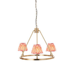 Luminosa Lighting Luminosa Chester Brushed Aged Brass Plate Pendant Light With Coral Pink Fabric Ikat Shade 16Cm 3X B22