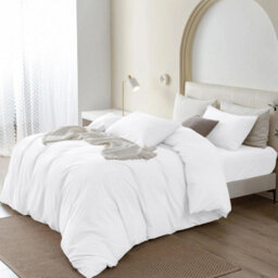 Oxford Homeware White Super King Plain Dyed Duvet Cover, Fitted Sheet & Pillowcases Set 4 Piece Bed Sets - thumbnail 3