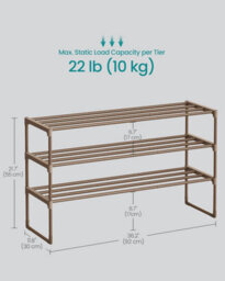 Songmics Medium Shoe Rack, Metal Storage Organizer, Reversible Footwear Shelf, Stackable Hallway Storage, Walnut Brown - thumbnail 2