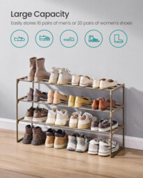 Songmics Medium Shoe Rack, Metal Storage Organizer, Reversible Footwear Shelf, Stackable Hallway Storage, Walnut Brown - thumbnail 3