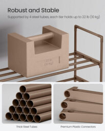 Songmics Medium Shoe Rack, Metal Storage Organizer, Reversible Footwear Shelf, Stackable Hallway Storage, Walnut Brown - thumbnail 5