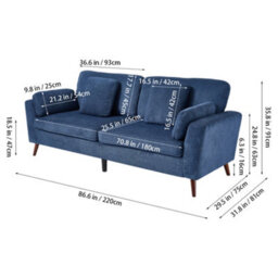 Living And Home 2-Seater Blue Chenille Upholstered Sofa With Pillows - thumbnail 4