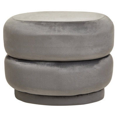 Premier Housewares Interiors By Premier Grey Velvet Round Footstool, Round Stool With Tufted Details, Pouffee With Decorative Round Design - image 1