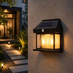 HSD Double Bulb Solar Wall Light With Motion Sensor (18 X 5.5 X 17Cm) - 3 Mode Warm White Led, Water Resistant, 6-8 Hour Lighting