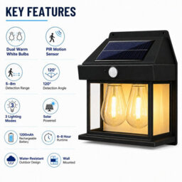 HSD Double Bulb Solar Wall Light With Motion Sensor (18 X 5.5 X 17Cm) - 3 Mode Warm White Led, Water Resistant, 6-8 Hour Lighting - thumbnail 3