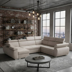 Boston U Mdf Corner Sofa Bed With Hr Foam Wave Springs Metal Legs Ddelfin Storage Headrests 325X260X85To98Cm Beige Left - thumbnail 1