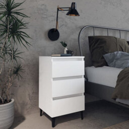 Berkfield Bed Cabinet With Metal Legs White 40X35X69 Cm - thumbnail 1