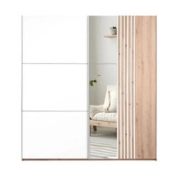 Arte Sintra 203Cm Sliding Wardrobe - White & Wotan Oak, Modern Elegance & Mirror Magic - thumbnail 2