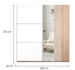 Arte Sintra 203Cm Sliding Wardrobe - White & Wotan Oak, Modern Elegance & Mirror Magic - thumbnail 3