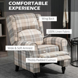 Recliner Armchair Push Back Recliner Chair With Footrest And Wood Legs Khaki - thumbnail 4