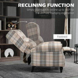 Recliner Armchair Push Back Recliner Chair With Footrest And Wood Legs Khaki - thumbnail 3