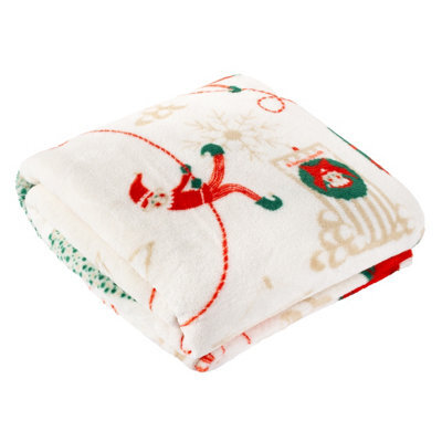 Duvet Day Elfie Printed Christmas Fleece Throw, Cream/mint, 130 X 150Cm - image 1