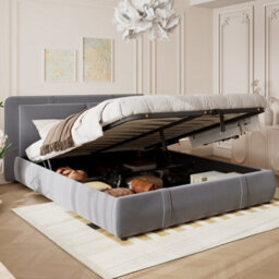 Matteo 4Ft6 Double Grey Velvet Upholstered Ottoman Bed Frame With Hydraulic Storage & Removable Headboard - thumbnail 8